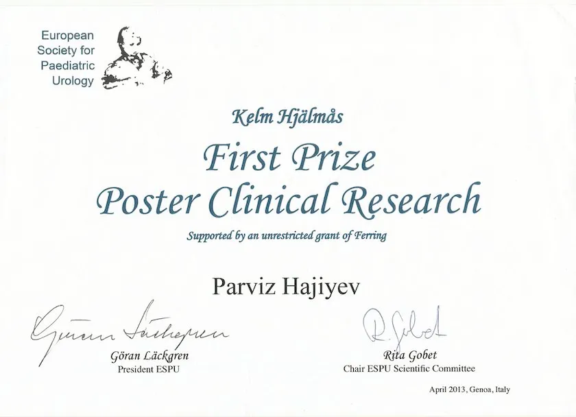 ESPU, first place for a clinical research poster